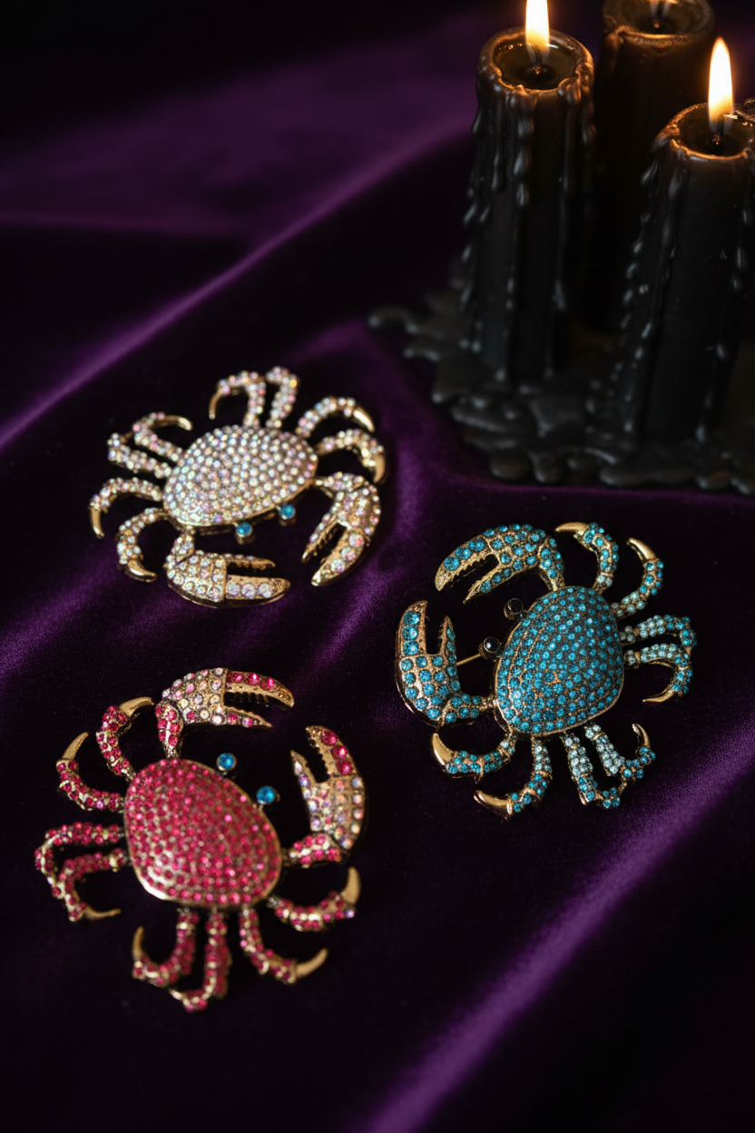 3 crabes strass coloris velours violet
