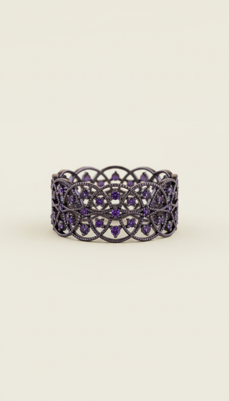 bague dentelle violette et obsidienne