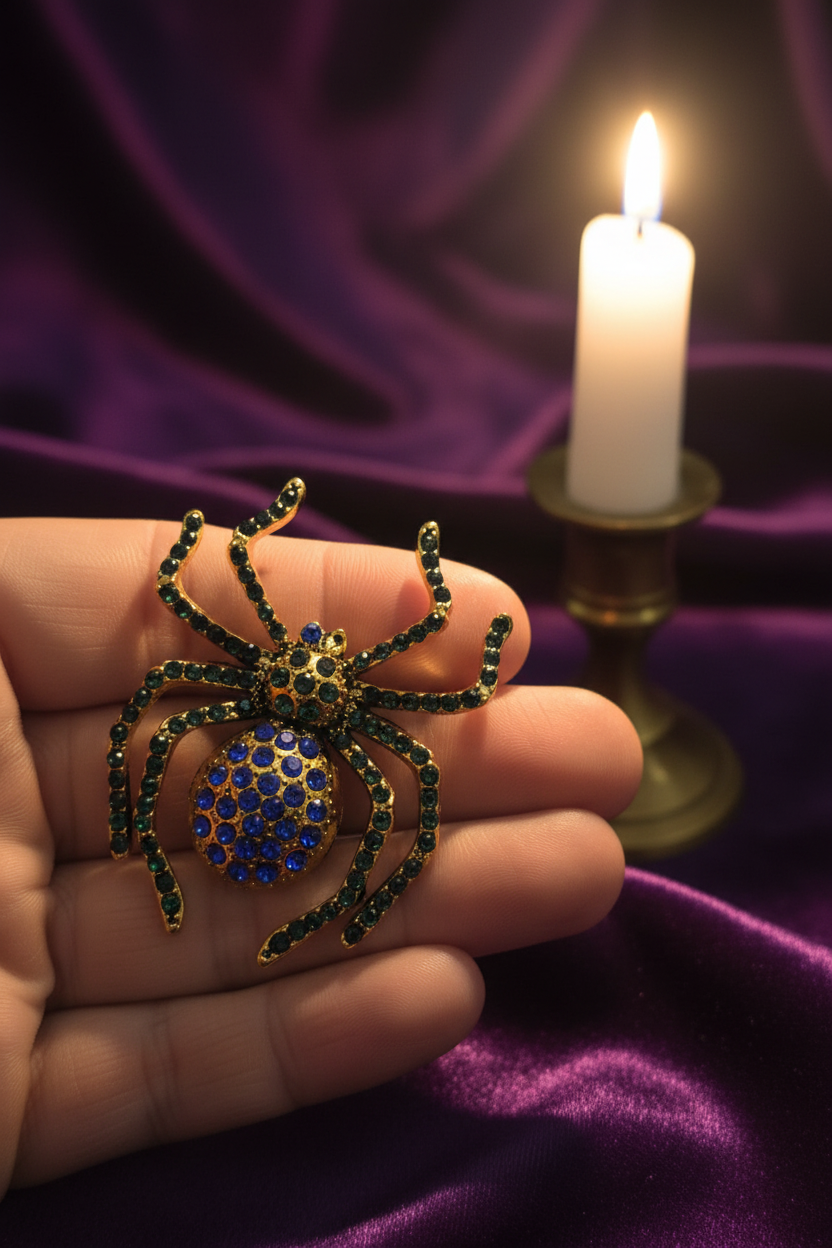 Broche Araignée « Éclats Précieux » – Strass & Métal Doré