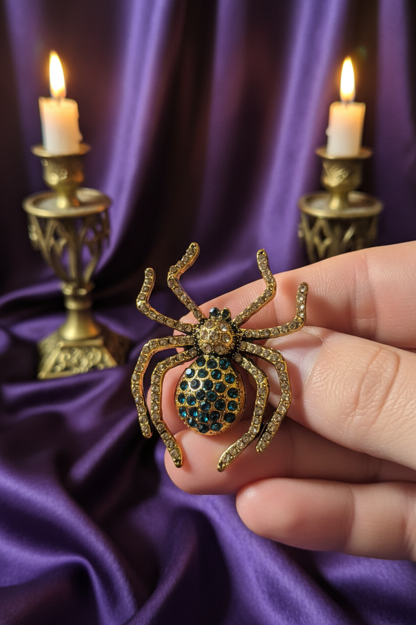 Broche Araignée « Éclats Précieux » – Strass & Métal Doré