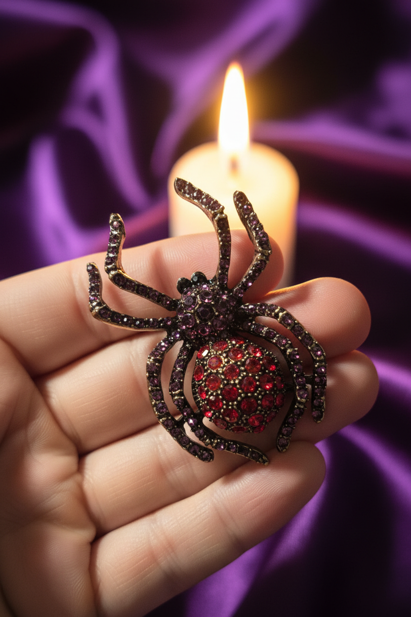 Broche Araignée « Éclats Précieux » – Strass & Métal Doré