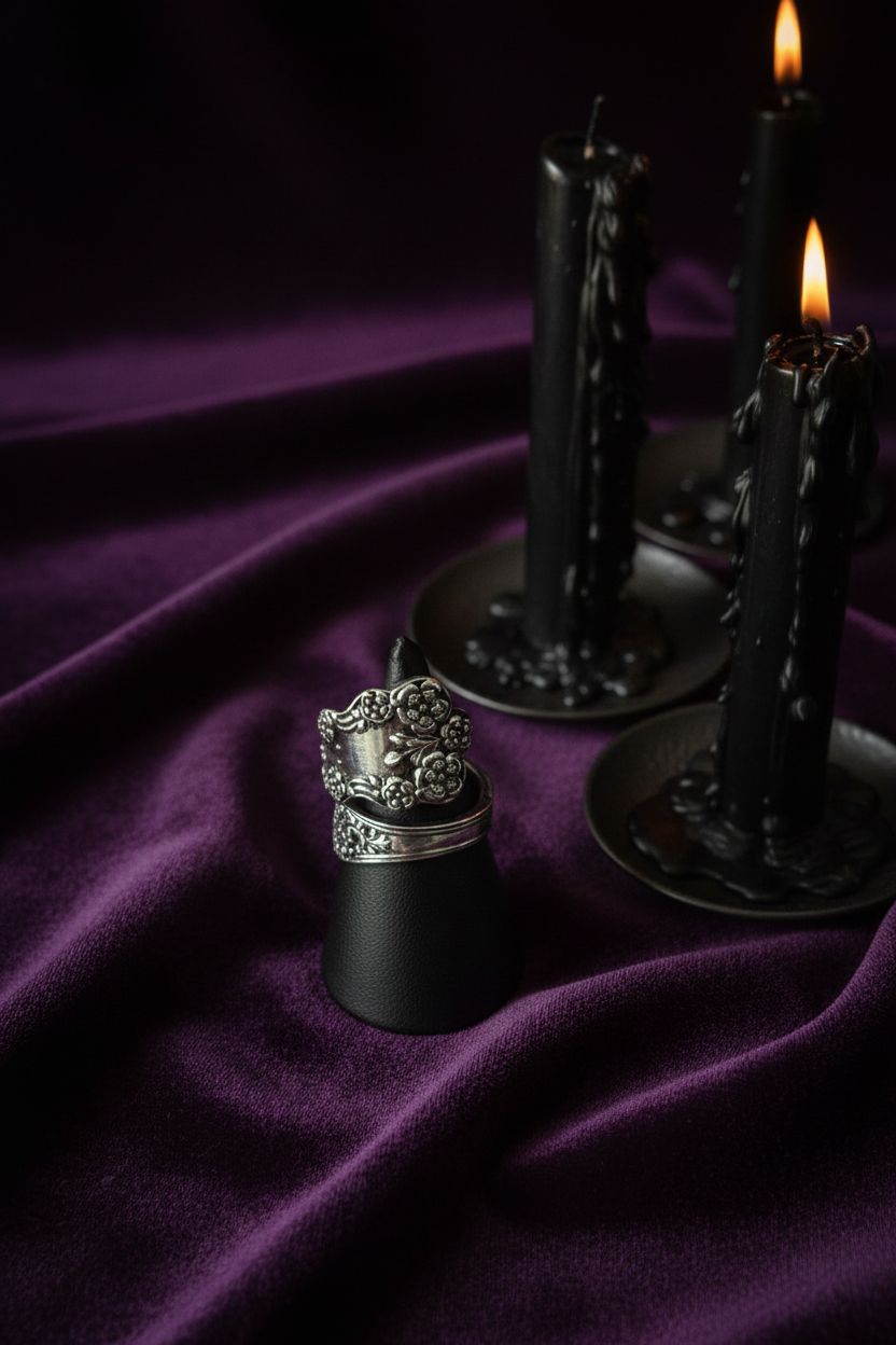 Bague cuillère dessus velours violet