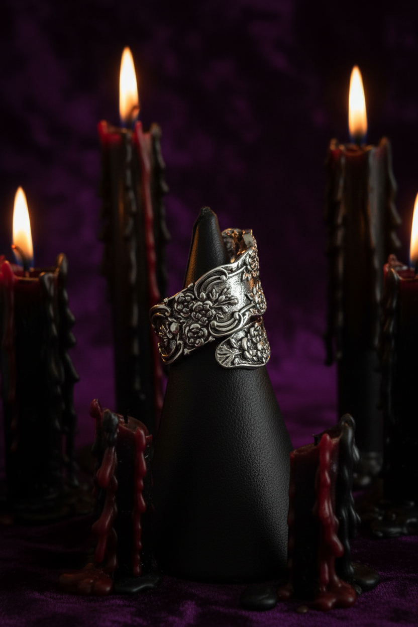 Bague cuillère face velours violet