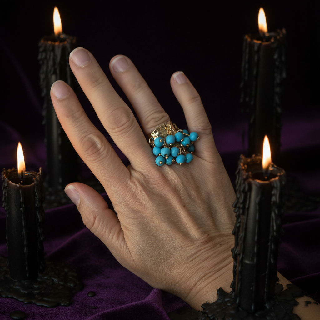 Bague turquoise gros plan main