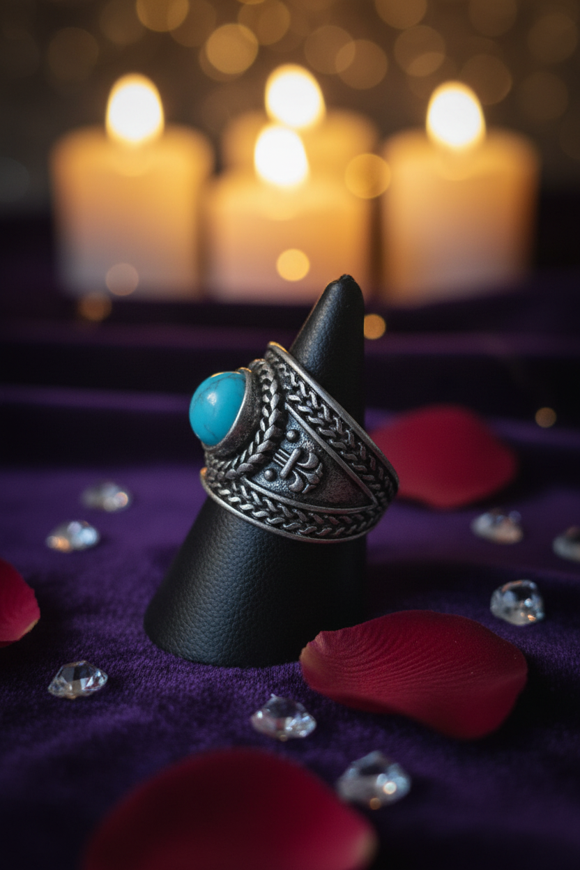 Bague turquoise sur présentoir côté - 2:3