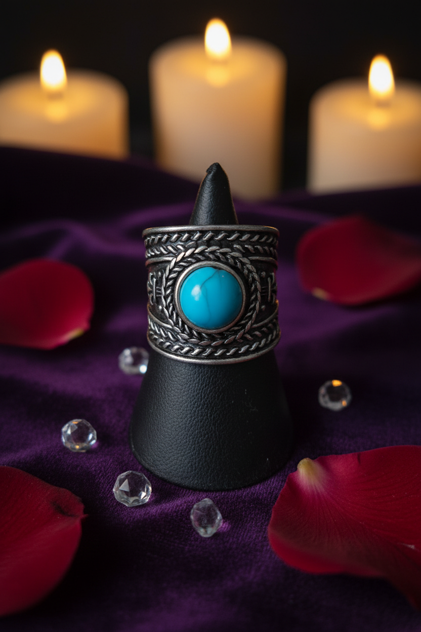 Bague Bohème Large – Pierre Rouge ou bleue & Tressages Argentés