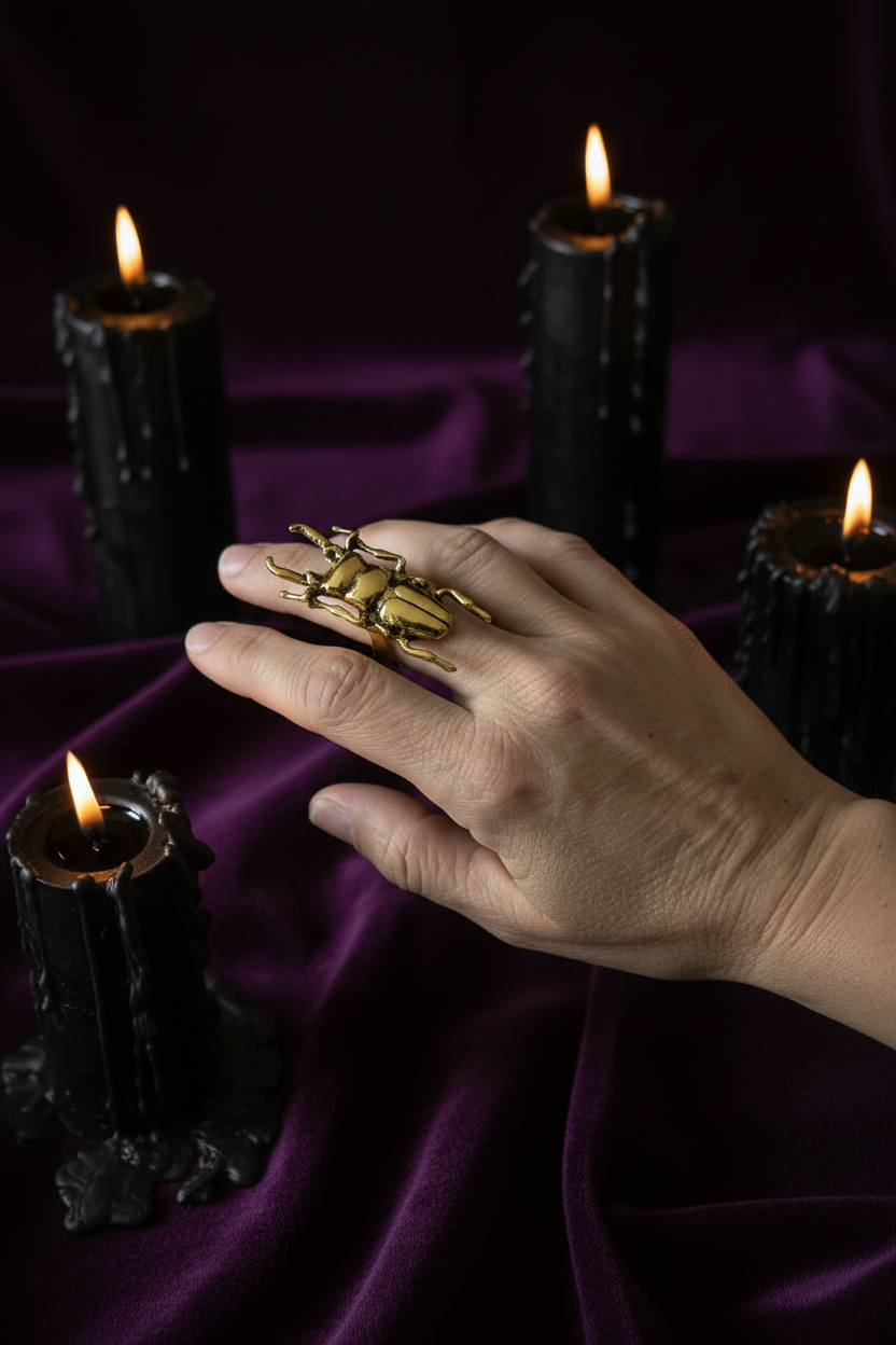 Bague Scarabée Gothique Ajustable – Bijou Insecte Métal dorée ou argentée
