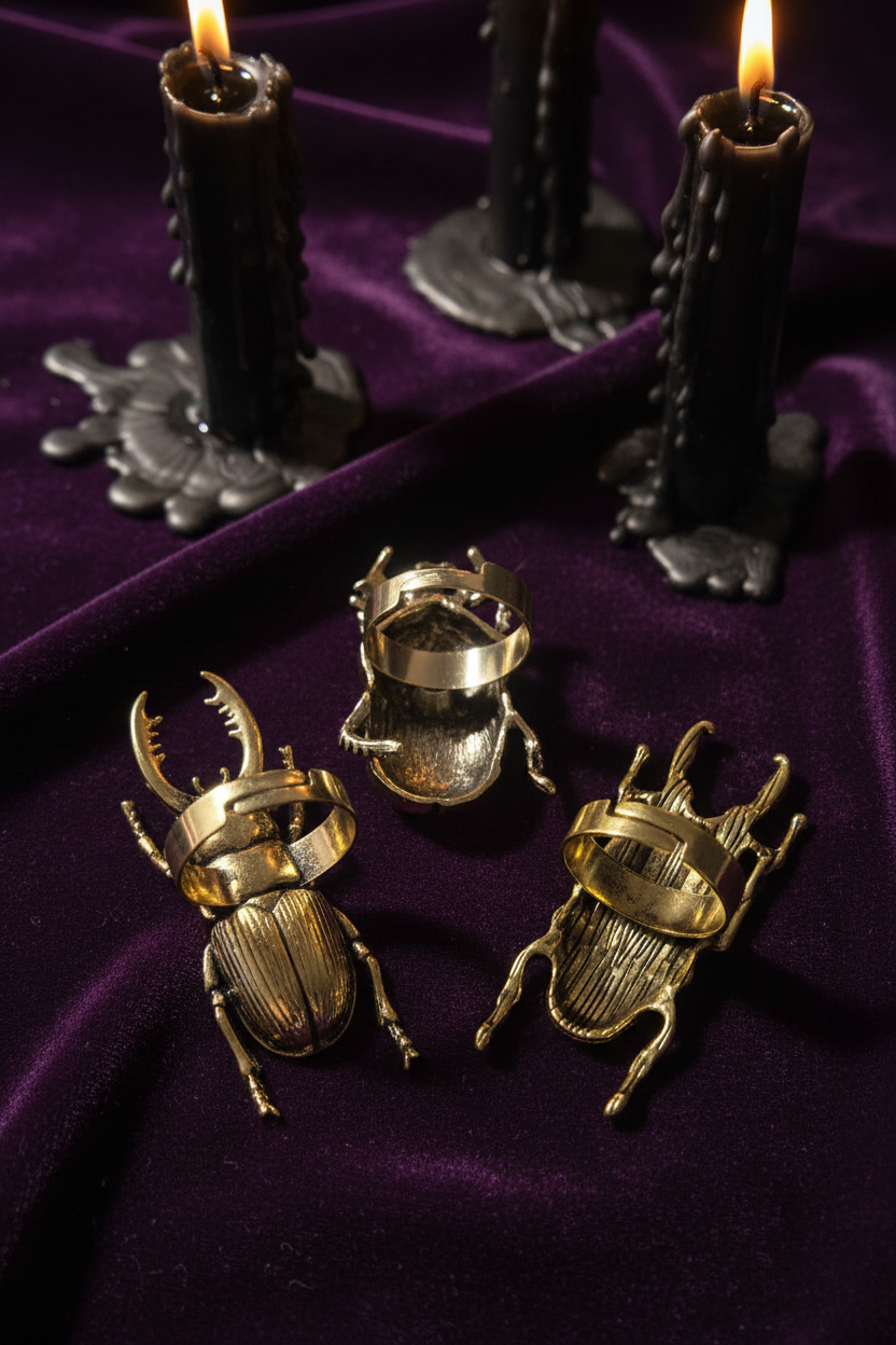 Lot de 3 Bagues Insectes Gothiques – Scarabées & Cigale – Dorées ou Argentées