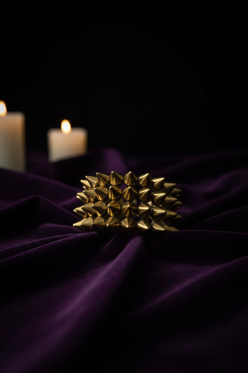 Bracelet piques doré – fond velours violet gothique