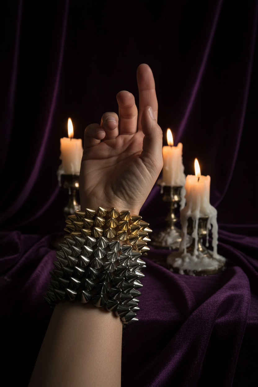 Bracelet porté or argent – velours violet bougies