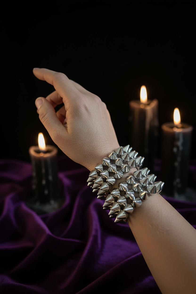 Bracelet Y2K punk à triple rang de clous – Gothique alternatif