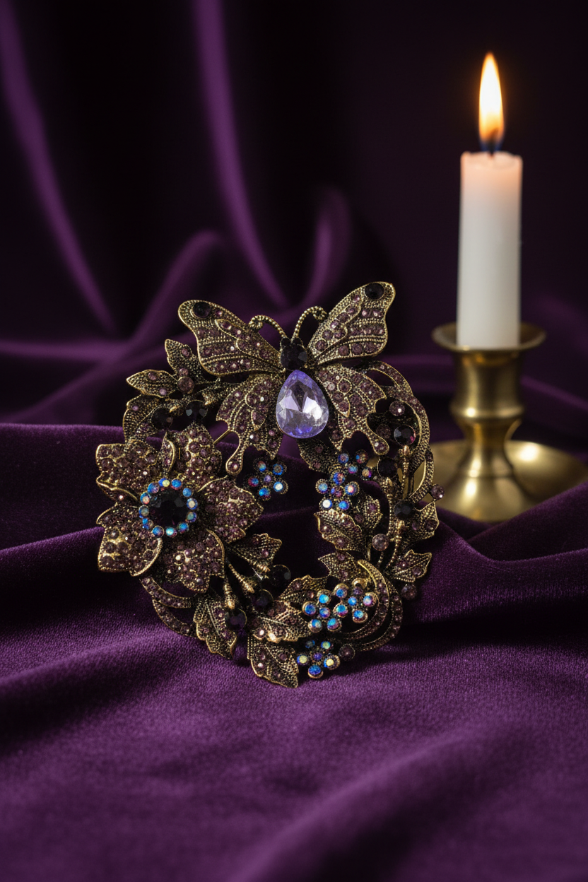 Broche baroque améthyste velours bougie