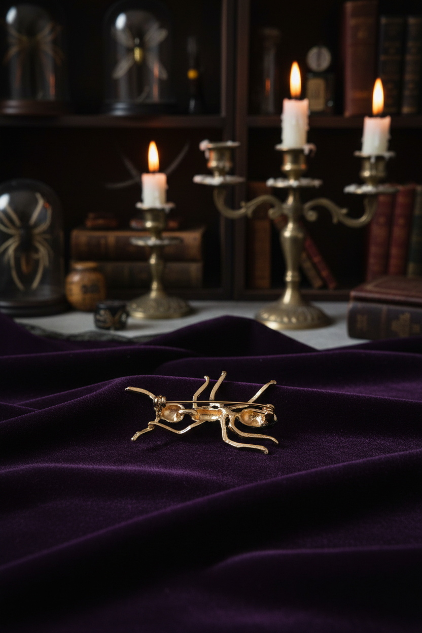 Broche Fourmi Dorée - Velours Violet
