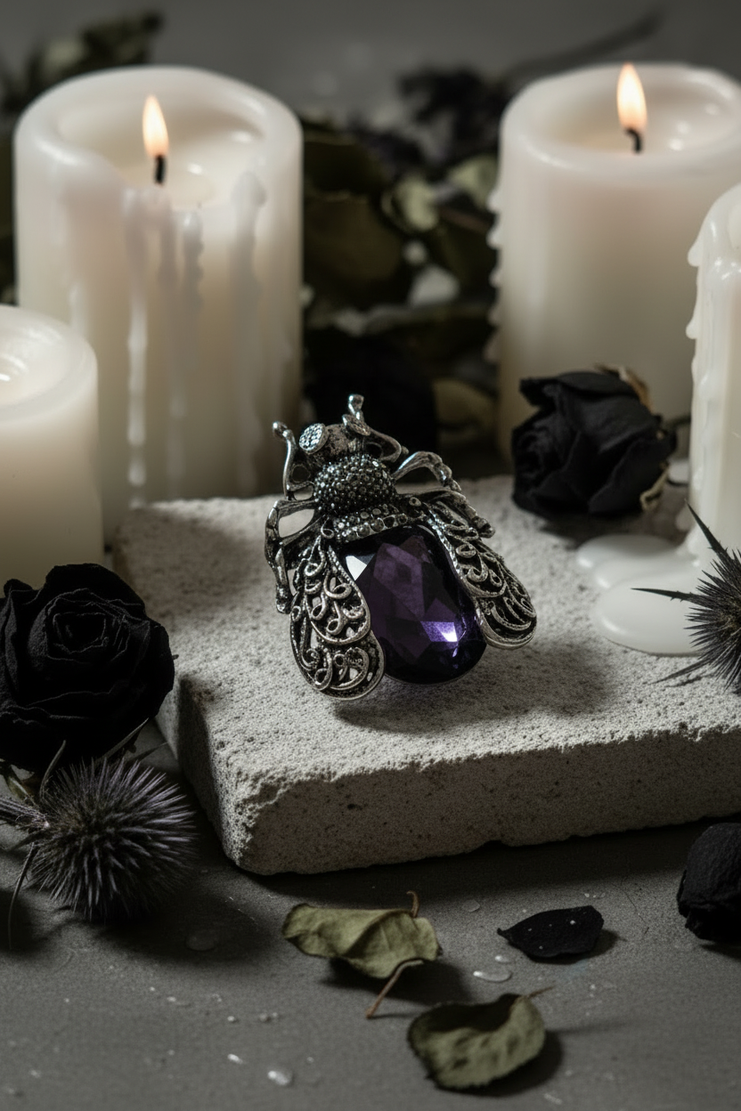 Broche mouche - pierre violette bien visible 2:3