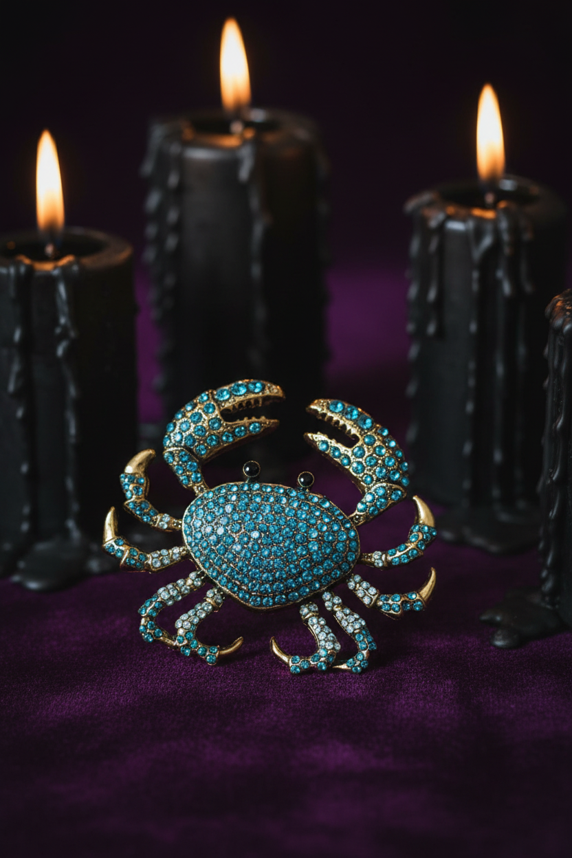 Crabe turquoise velours violet
