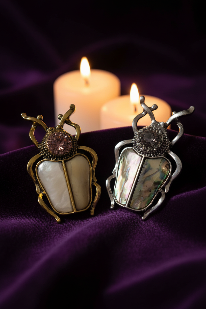 Duo scarabées coquillage bougies velours
