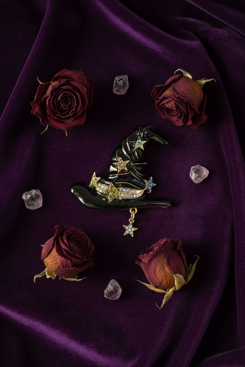 Flat lay épuré chapeau sorcière