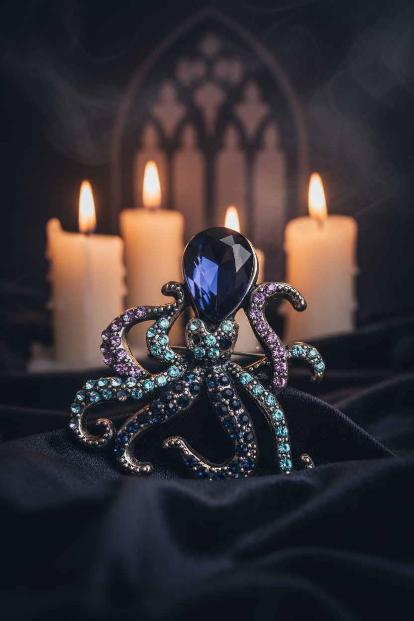 Broche Pieuvre Strass – Bijou Gothique & Mystique