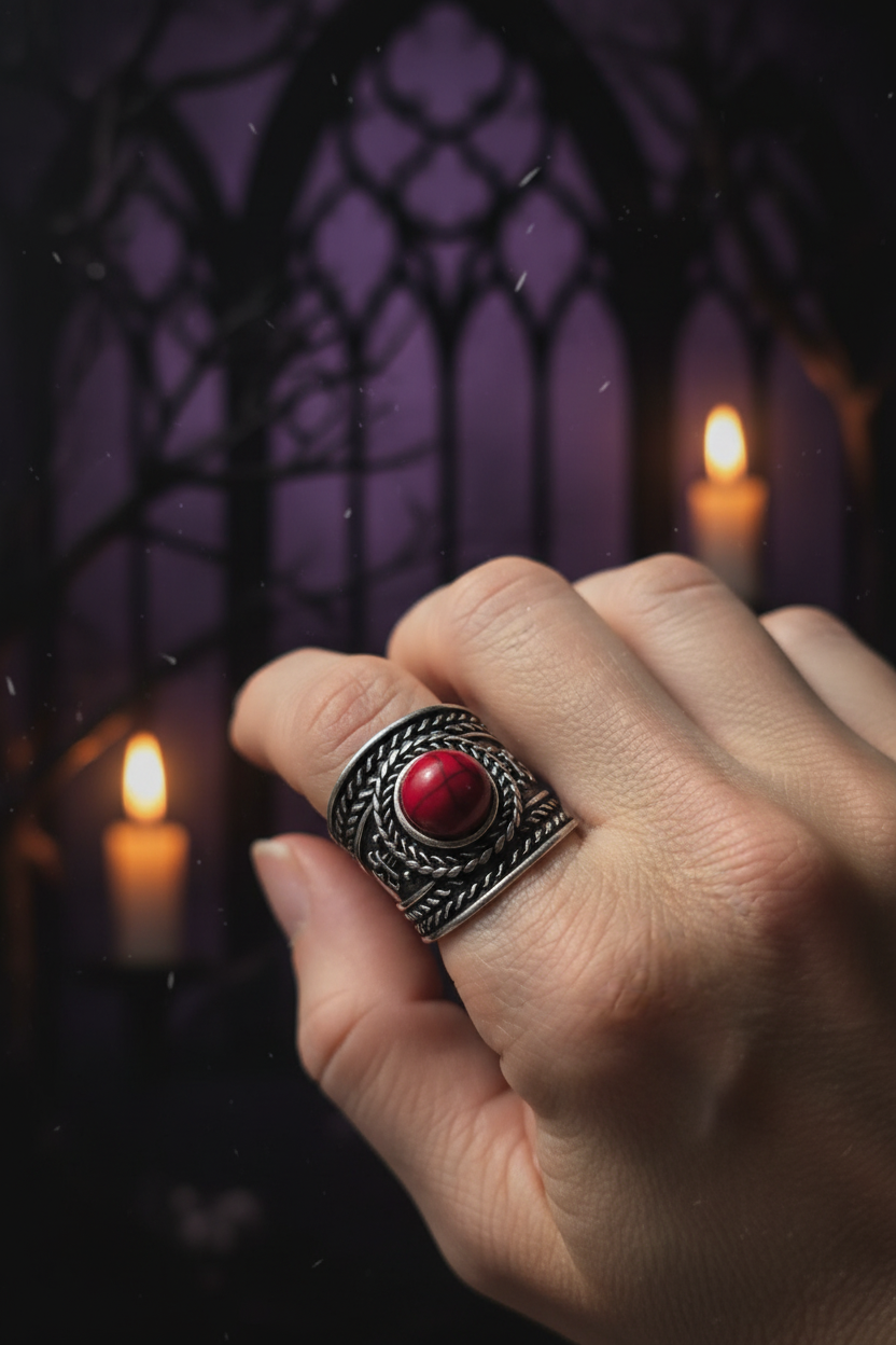 Bague Bohème Large – Pierre Rouge ou bleue & Tressages Argentés