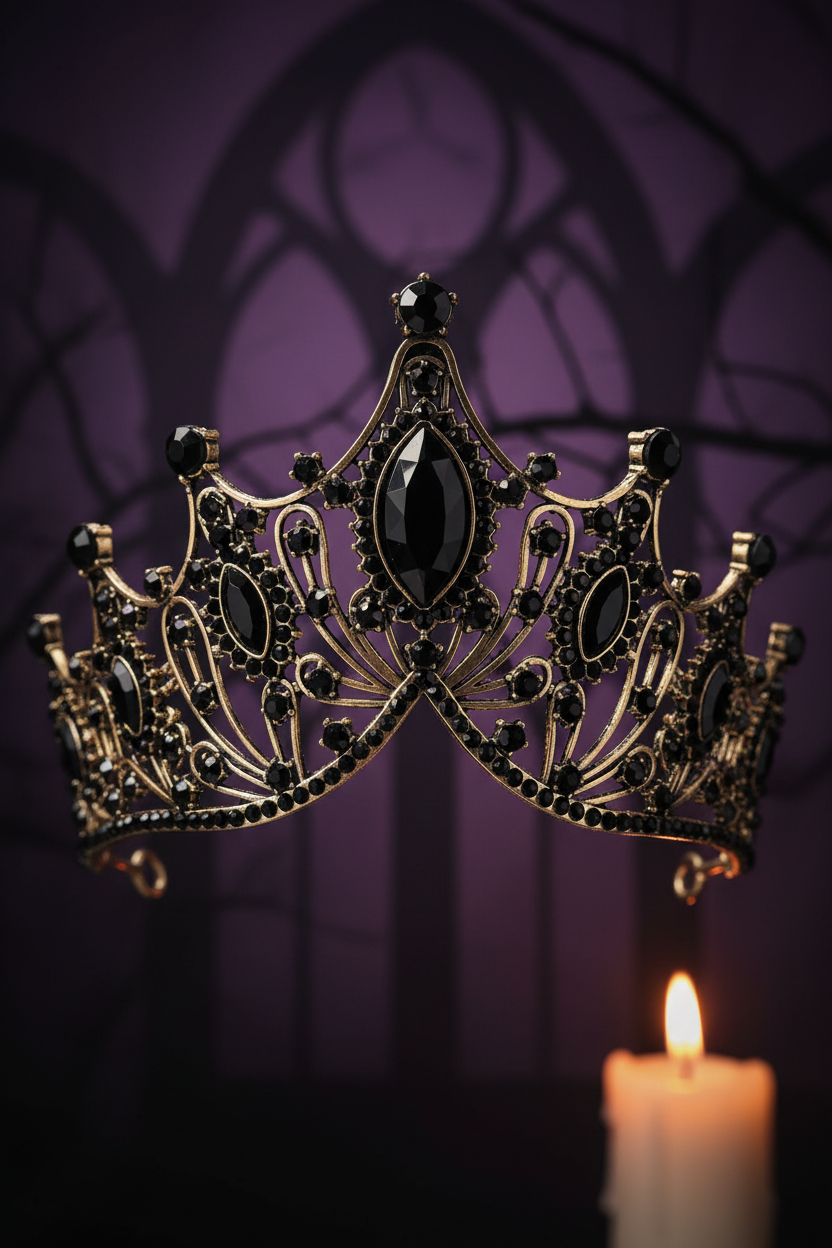 Couronne Gothique Royale – Diadème Noir & Or Vieilli