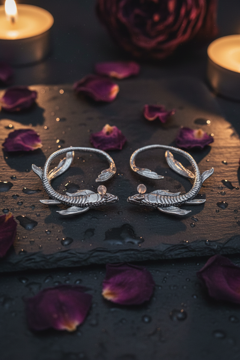 Boucles d’Oreilles Carpe Koï– Crochets d’Oreille Argentés en Acier Inoxydable – Style Féérique