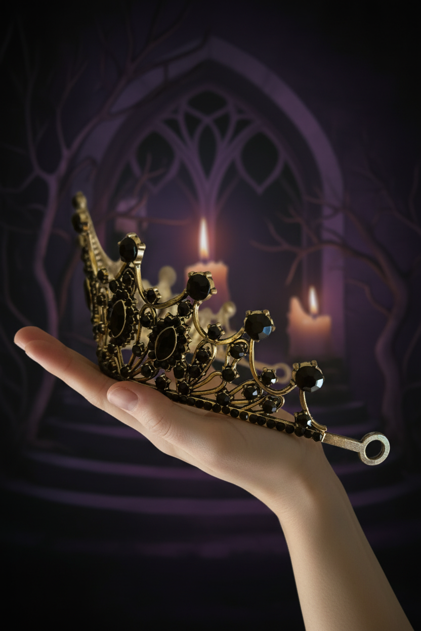 Couronne Gothique Royale – Diadème Noir & Or Vieilli