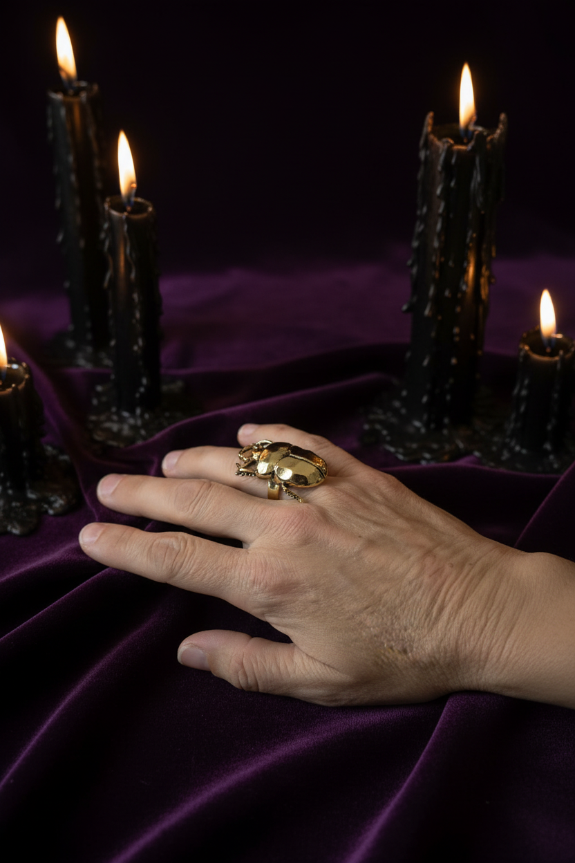 Bague Petit Scarabée Gothique Ajustable – Bijou Nature Métal doré ou argenté