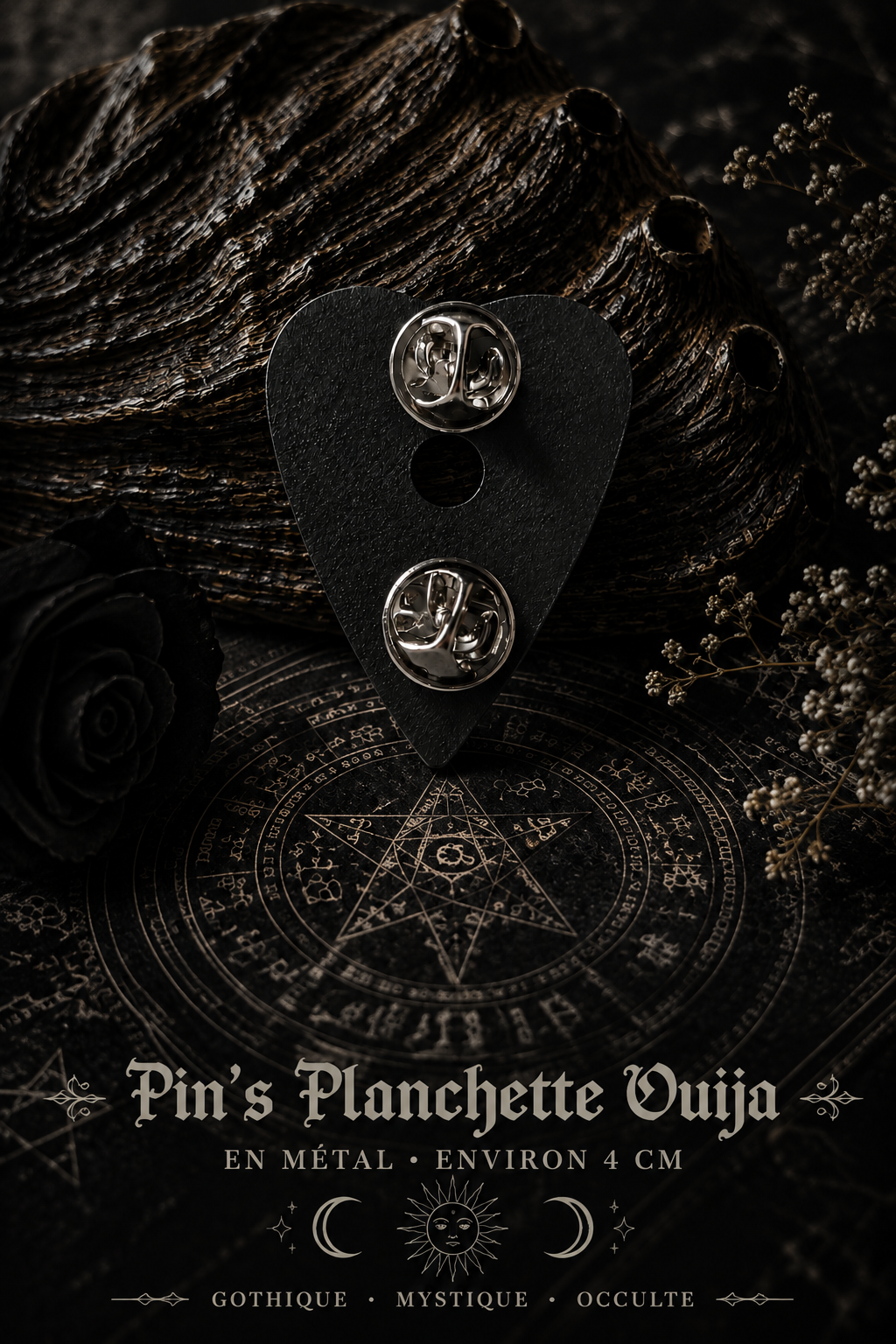 Pin's Planchette Ouija Métal Argenté – Bijou Gothique Mystique