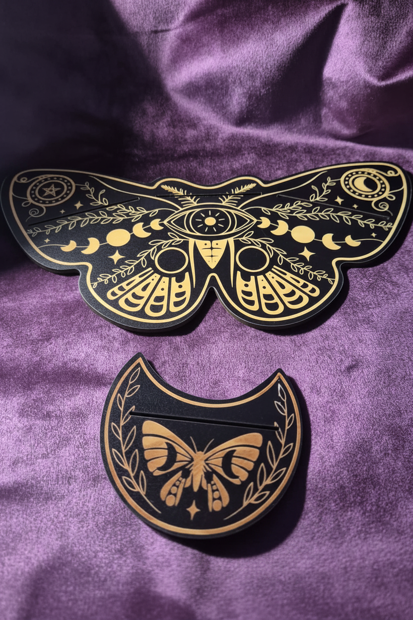 Porte-cartes papillon lune à plat – plus lumineux gravures visibles
