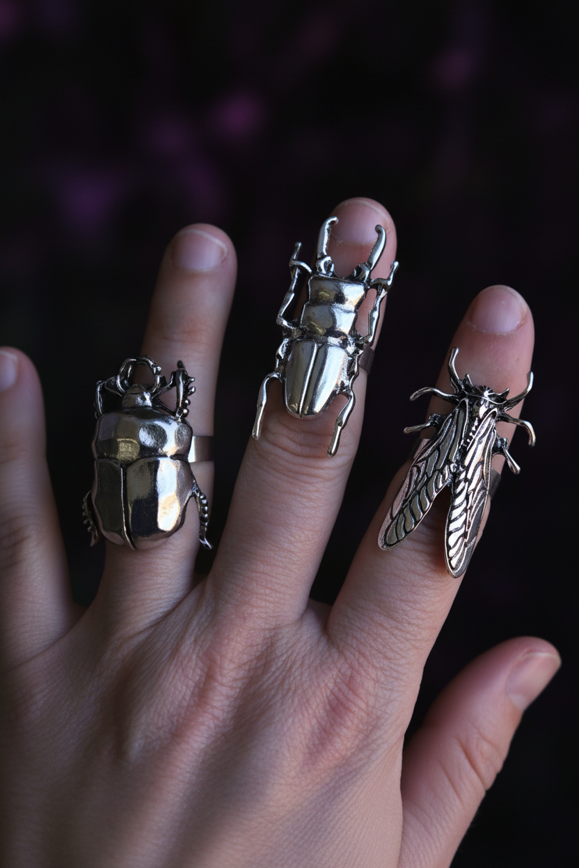 Trio bagues insectes - style gothique